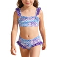 thumbnail image 2 of Girls Swimsuit 2 Piece Ruffled Styles Solid Color Little Girls' Swimwear Squat-Proof Two Piece Swimsuit Beach Bathing Suit, 2 of 8