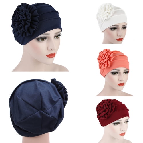 3 Pieces Women Turban Church Hats Side Flower Turban Caps