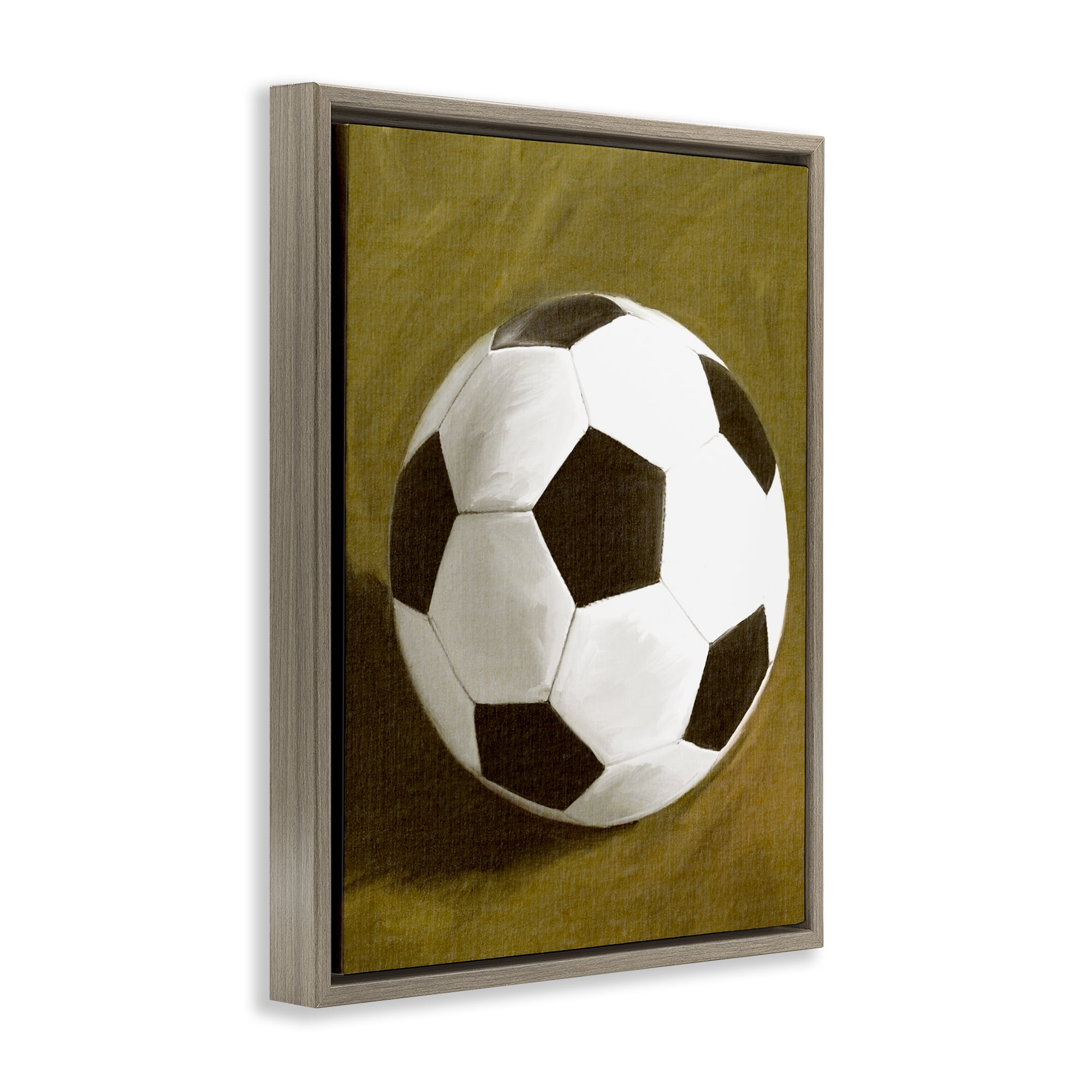 Stupell Industries Traditional Soccer Ball Sports Painting Brown Floater Framed Canvas Art Print Wall Art, 17 x 21
