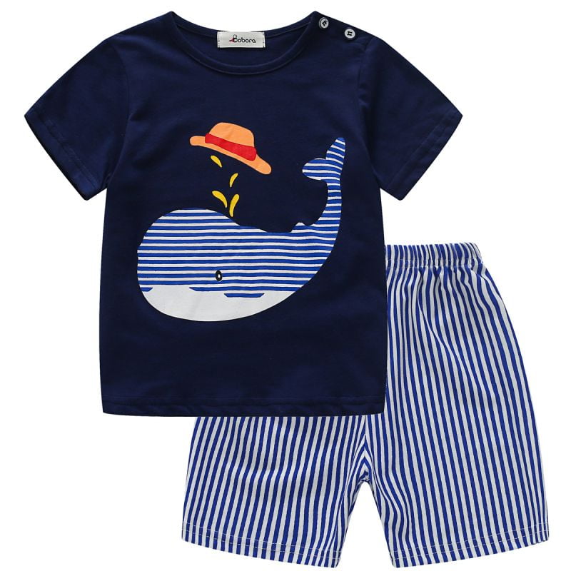 2Pcs Toddler Baby Boys Cotton Summer Outfit Shark T-shirt Top+Shorts Clothes Set