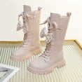 thumbnail image 2 of lsirc Girls Lace-Up Combat Boots with Side Zipper, Knee-High Lug Sole Dress/School Boots - Toddler/Little/Big Kids, Pink, US2.5(10.5-11Years), 2 of 9
