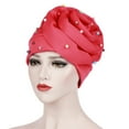 thumbnail image 2 of EnJoCho Women,s Solid Color Beaded Toe Cap Cap Space Cotton Candy Color BeadedBig Flower Hat Turban Cap, 2 of 6