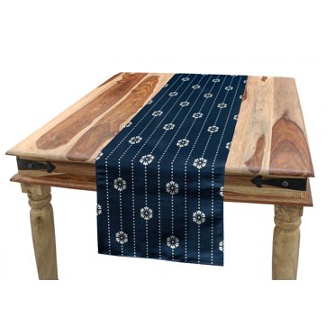 Geometric Table Runner, Nature Flower Pattern with Connecting Dots Blossoming Floral Arrangement, Dining Room Kitchen Rectangular Runner, 3 Sizes, by Ambesonne