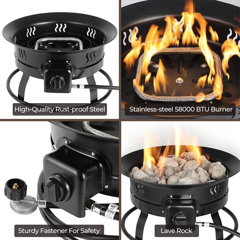 LAZY BUDDY 19in Portable Fire Pit, 58,000 BTU Outdoor Propane Gas Fire Pit  for Camping, Backyard - Walmart.com