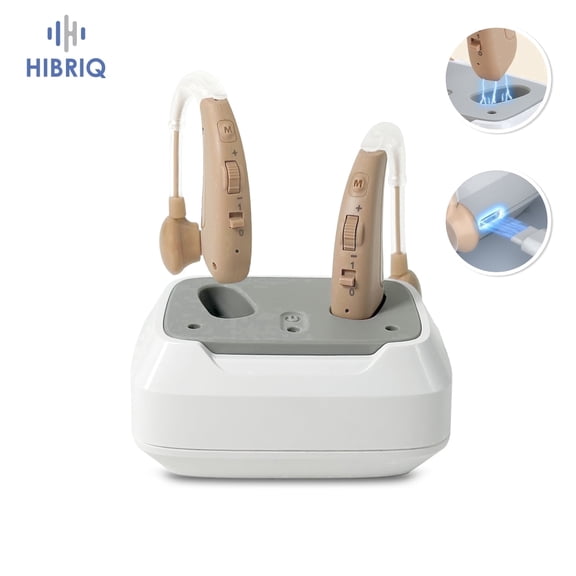 HIBRIQ Rechargeable Hearing Aids with Charging Case, Noise Reduction & Comfortable Fit for Seniors HH-1011