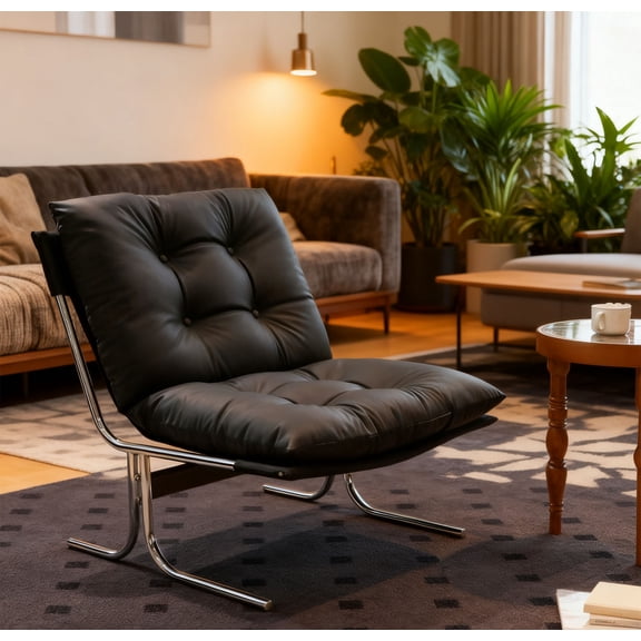 CQSXDA Leather Armchair In With Metal Legs, Soft Padded Accent Chair For Living Room And Office Use