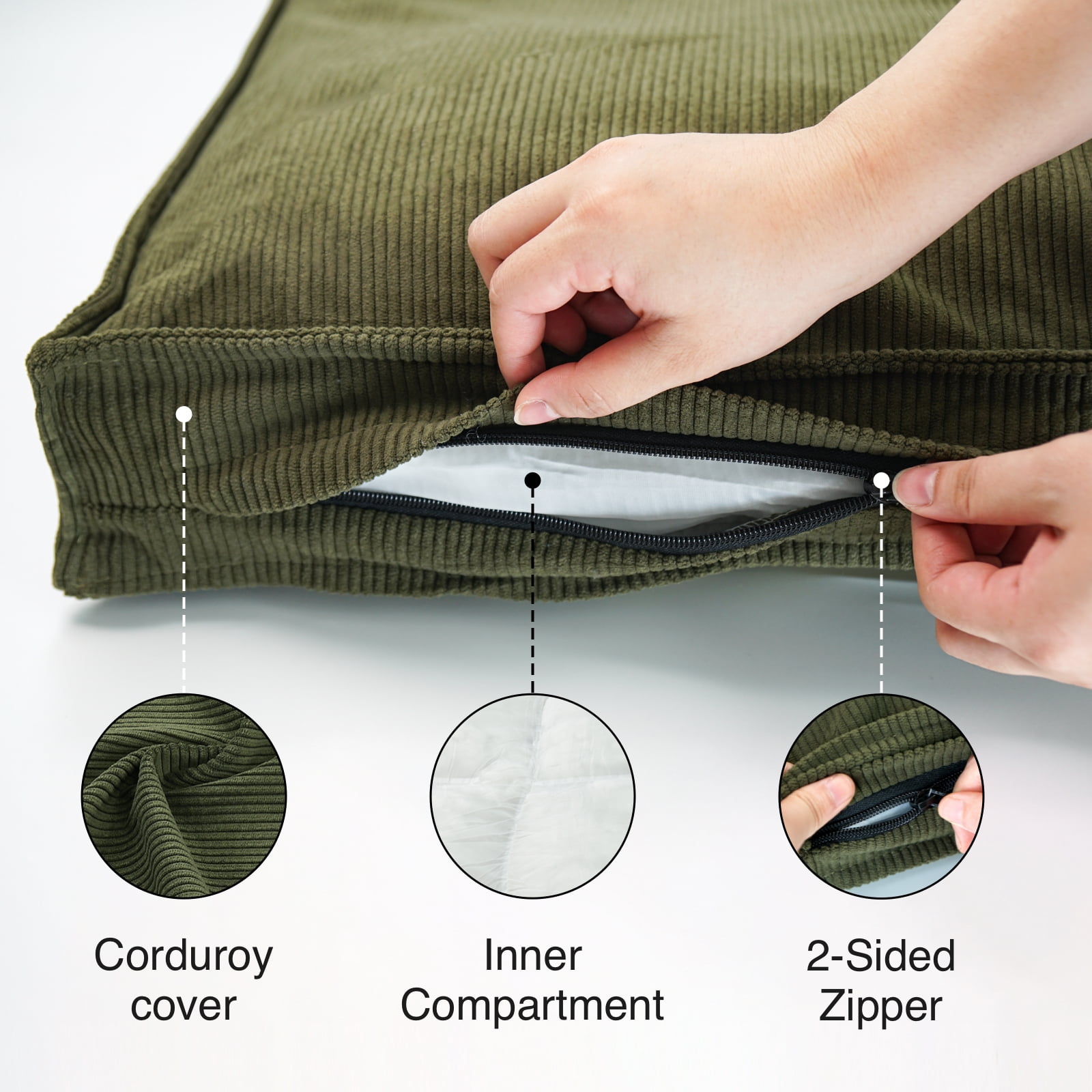 Luxury Dog Bed for Dogs up to 33lbs, Breathable, Durable & Washable with Removable Cover, Concealed Zipper and Non-Slip Bottom