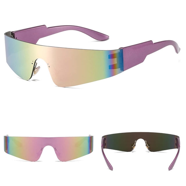 Rimless Sunglasses for Everyone - Stylish Punk Design with Colorful Tile Pattern for Fashionable Eye