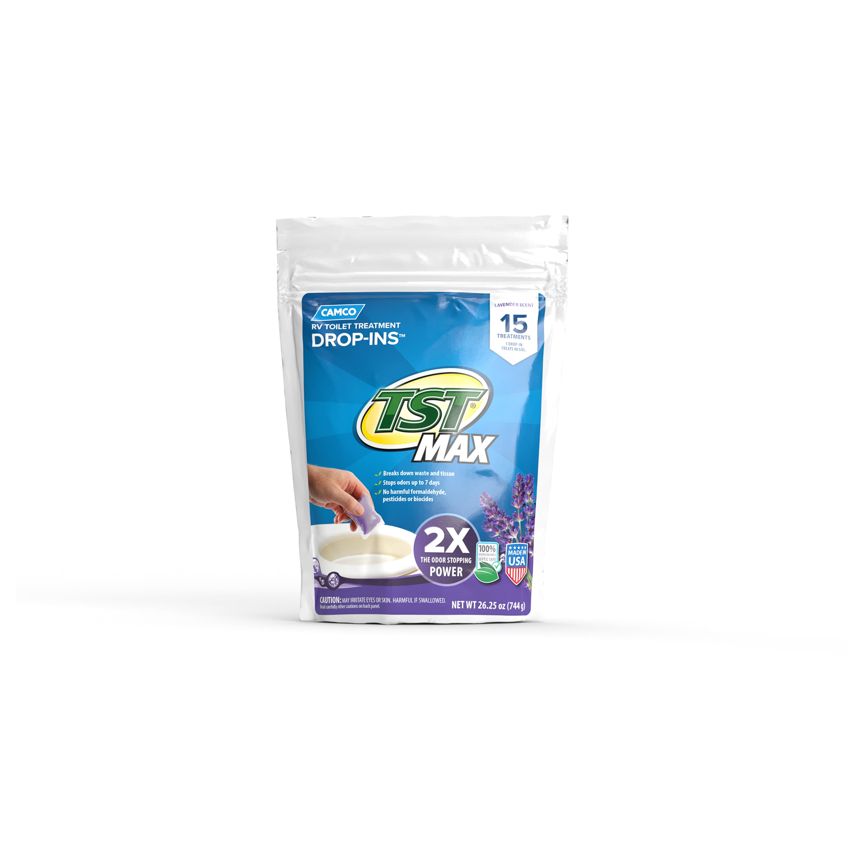 (2 pack) Camco TST MAX RV Toilet Treatment Drop-Ins - Septic Safe - Lavender, 15 Count (41559)