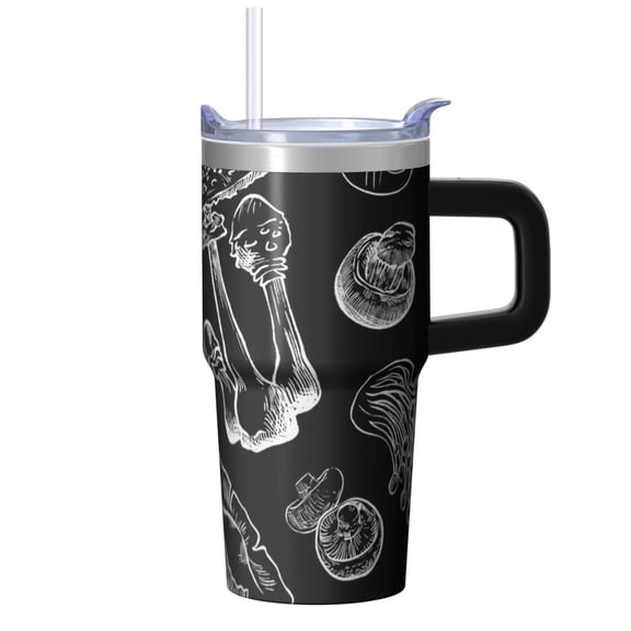 20oz Stainless Steel Tumbler with Plants Print and Handle, Double Wall Insulated Travel Coffee Mug Leak Proof with Straw