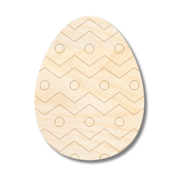 Unfinished Wood Etched Zig Zag Pattern Egg Shape 6" / 1/8"