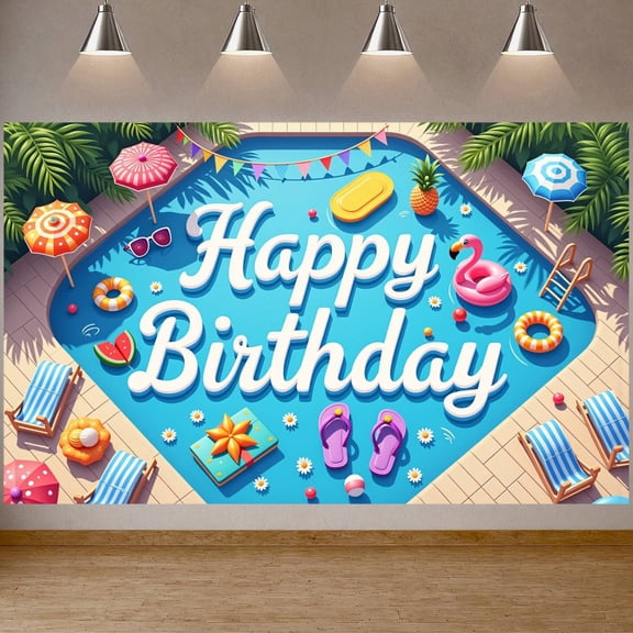Tropical Style  Banner Pool Themed Pool Party Backdrop Pink Flamingo Watermelon Decor Summer Celebration Background for Pool Parties Summer Celebrations Kids Birthday Parties