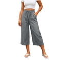 thumbnail image 3 of SwiftWear Women's Cotton Drawstring Capri Pants High Waisted Wide Leg Loose Fit Casual Summer Trousers with Side Pockets Elastic Back Waist for Beach Daily​, 3 of 8