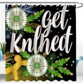 thumbnail image 1 of Festive Christmas Shower Curtain - "Get Knifed" Design with Snowflakes & Gingerbread Man, 1 of 5