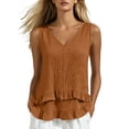 thumbnail image 6 of GUACER Tank Tops for Women Ruffle Hem V-Neck Sleeveless Linen-Blend Blouse with Tiered Frill Casual Flowy Summer Cami, 6 of 8