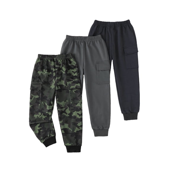 Toddler Boys Clothes Boys Pants Kids 3-Pack Joggers Toddler Cargo Casual Elastic Waist Pants for Boys 3T 4T 5T Size 6 7 Camo Gray
