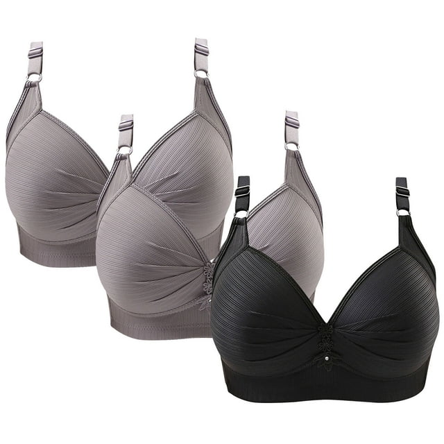 3PCS Womans Fashion Plus Size Wire Free Comfortable Push Up Hollow Out Bra Underwear