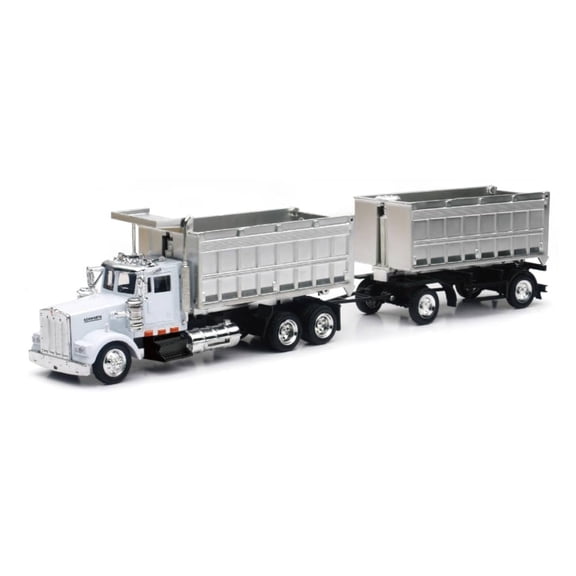 NewRay Kenworth W900 Double Dump Truck with Trailer, 1:43 Scale, White
