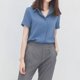 thumbnail image 4 of Camisa de gasa Blusa de manga corta de verano para mujer Top informal suelto, Azul, M Vogacara AP001402-12B, 4 of 7