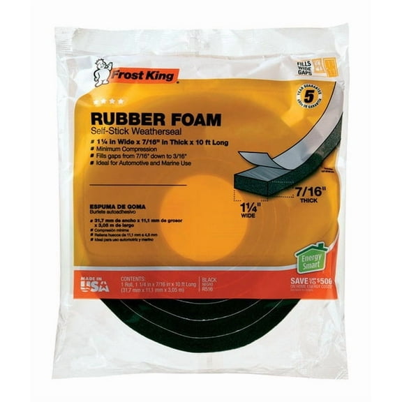 2PK Frost King Black Rubber Foam Weather Stripping Tape For Auto and Marine 10 ft. L x 7/16 in.