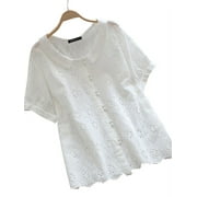 ZANZEA Women Short Sleeve T-shirt Floral Lace Blouse Casual Top