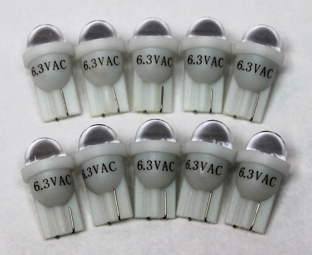 - 6.3 Volt LED Bulb 1 SMD 555 Wedge Base T10 Pinball 10 Pack WARM WHITE 