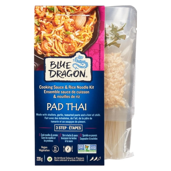 Blue Dragon 3 Step Pad Thai Cooking Sauce and Rice Noodle Kit, 220 g
