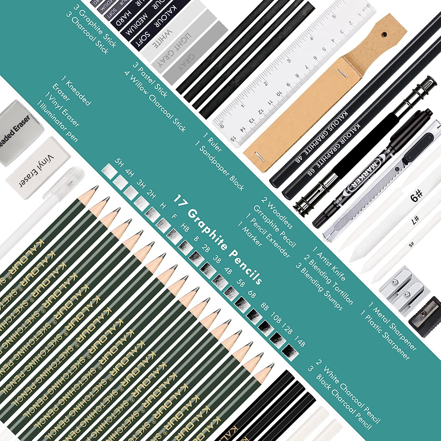 54-Pack Sketch Drawing Pencils Kit with Sketchbook,Include Graphite,Charcoal Pencils and Artists Tools,Pro Art Drawing Supplies for Adults Beginners,ideal for Sketching Shading