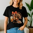 thumbnail image 2 of Thanksgiving Shirt,Turkey Drinking Coffee Bow,Turkey Day Tshirt, 2 of 5