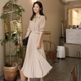 thumbnail image 2 of PIKADINGNIS Elegant High Waist Pleated Dress Women Korean Fashion with Belt Shirt Dresses Female Autumn Long Sleeve Midi Dress, 2 of 6