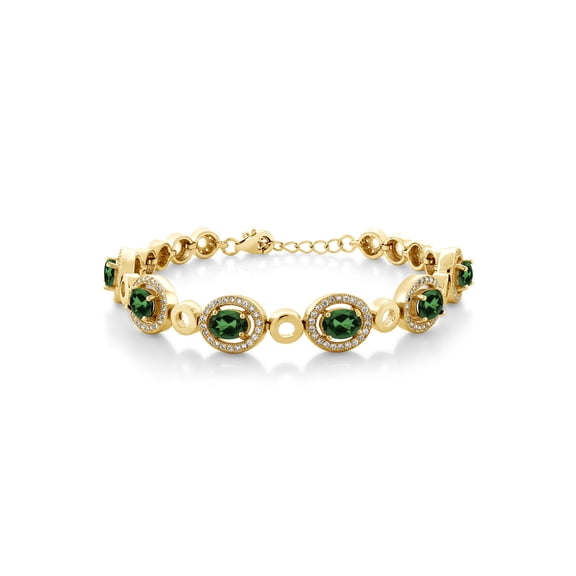 Gem Stone King 18K Yellow Gold Plated Silver Emerald Envy Mystic Topaz Tennis Bracelet for Women (6.72 Cttw, Oval 7X5MM, 7 inch with 1 inch Extender)