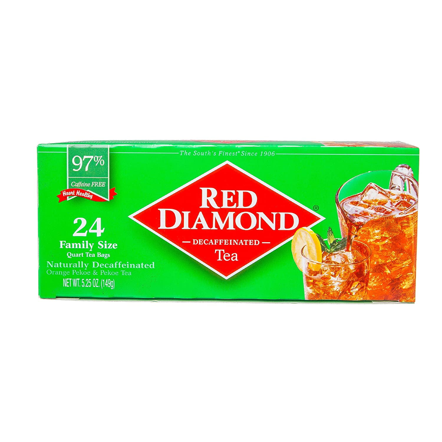 Red Diamond Naturally Decaffeinated Tea Bags Family Quart Size, 24