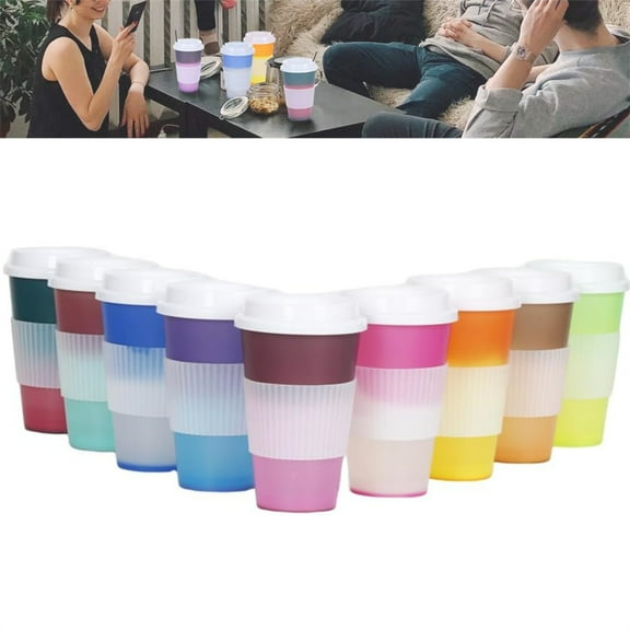 10 Pack 16 Oz Plastic Coffee Cups with Leak-Proof Covers,Hot Color Changing Water Cups,Reusable Hot Drink Tumbler,Durable & Portable,Quality Tumblers for Home Travel 5 Colors By HXRH