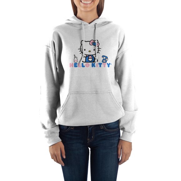 Hello Kitty Sitting Womens White Hoodie Sweater