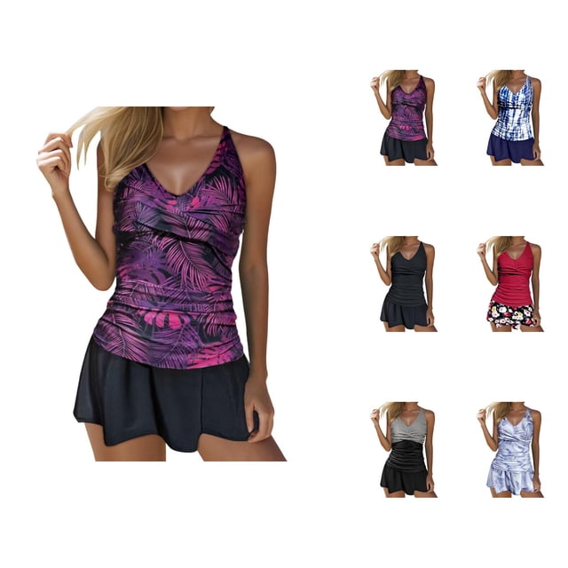 Womens Tankini Bathing Suits 2026 Casual Modest Striped V Neck Strappy Bikini Top with Bottom Two Piece Bathing Suits Woman