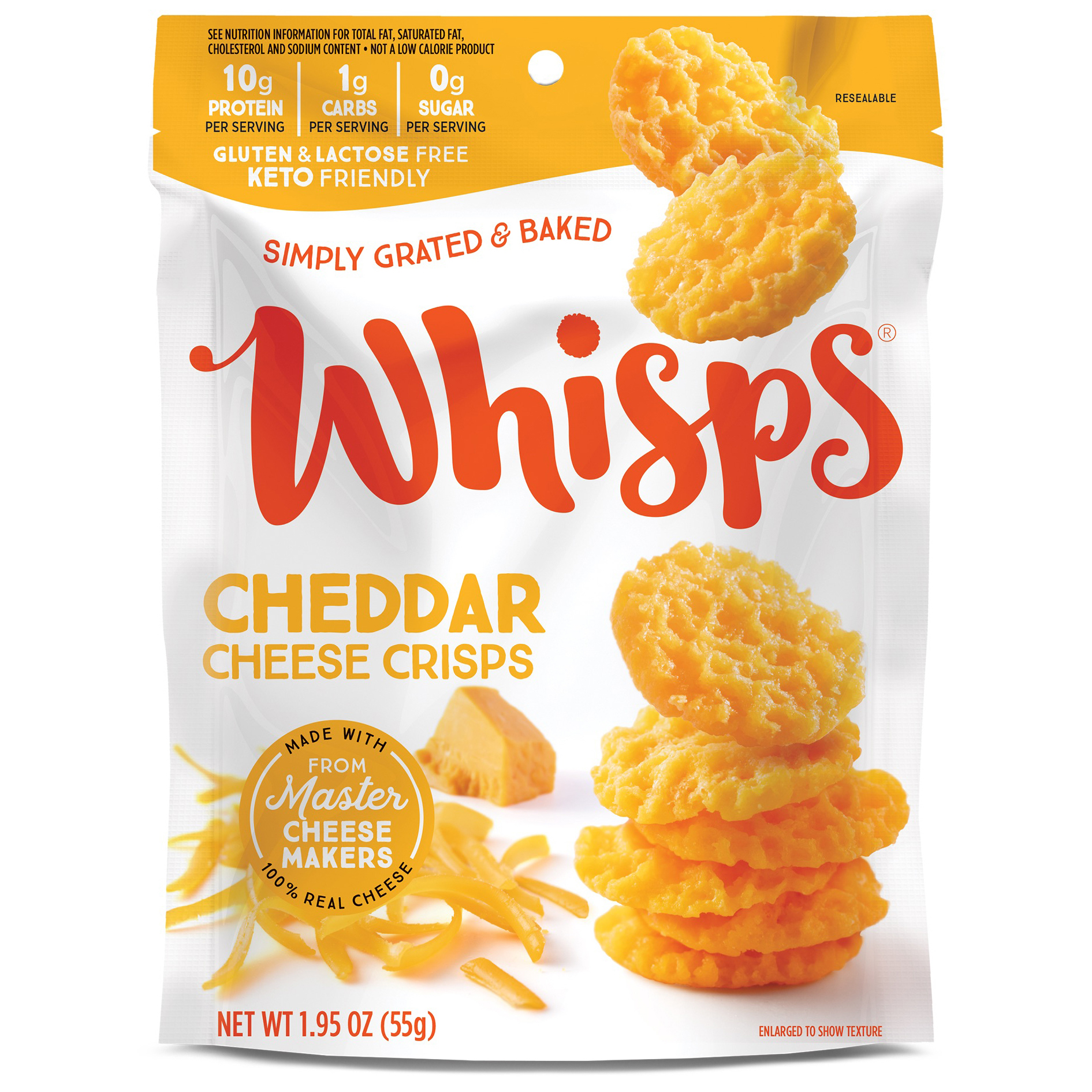 Whisps Cheddar Cheese Crisps, 100 Real Cheese Baked Snack, 1.95 oz