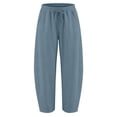 thumbnail image 4 of Women's Linen Wide Leg Barrel Capri Pants, Elastic High Waist Loose Cropped Trousers with Pockets, Breathable Summer Casual 7/8 Length Pants for Vacation Daily Office Wear Light Blue M, 4 of 8