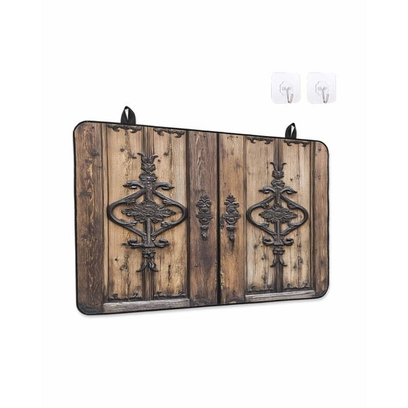 Stove Top Covers for Electric Stove, Wooden Plank Kitchen Glass Ceramic Electric Cooktop Covers 24"x21", Rustic Farmhouse Brown Black Barn Door HeatResistant Oven/Countertop/Dishwasher/Sink Protector