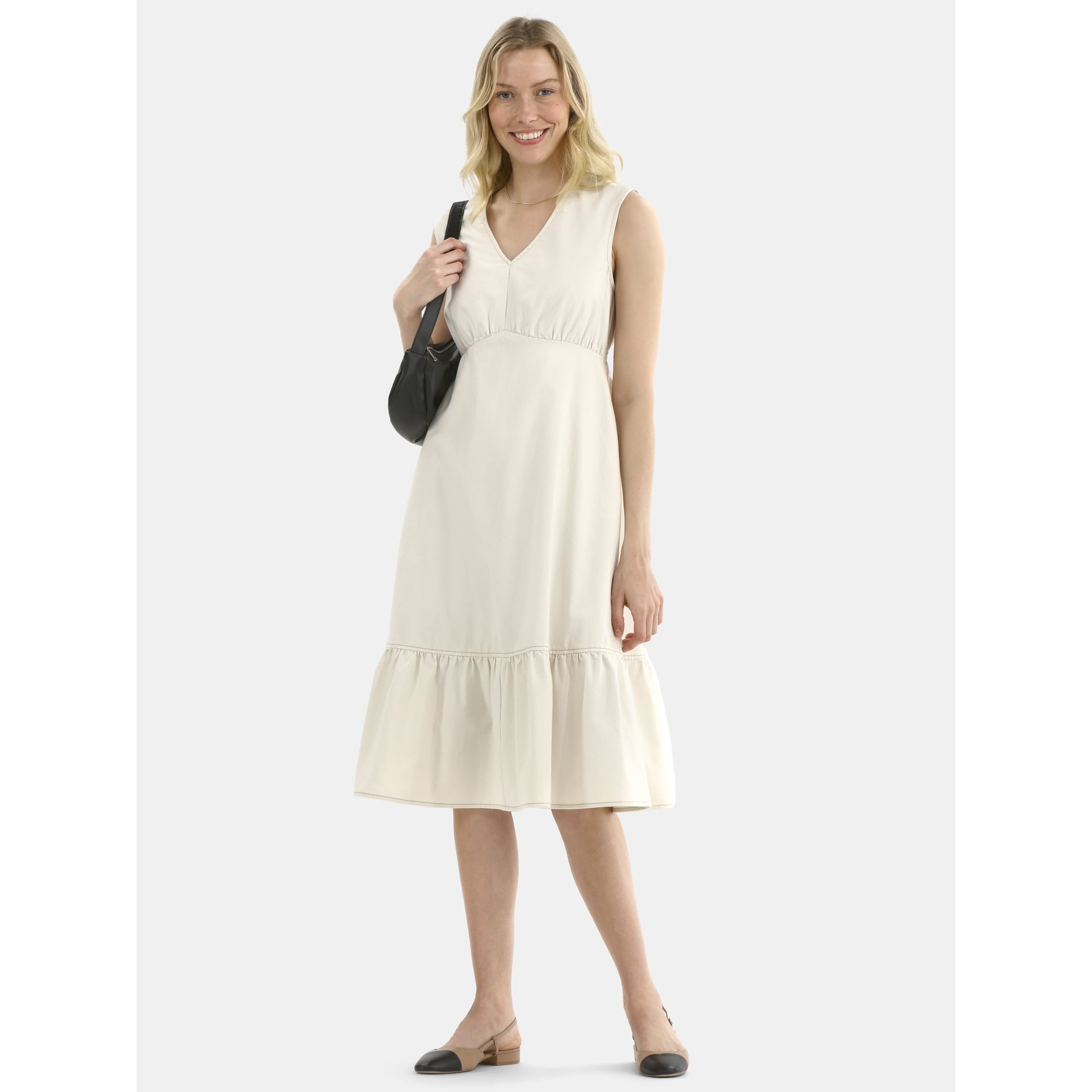 Time and Tru Women's Sleeveless Denim Dress with Ruffle Hem, XS-XXXL
