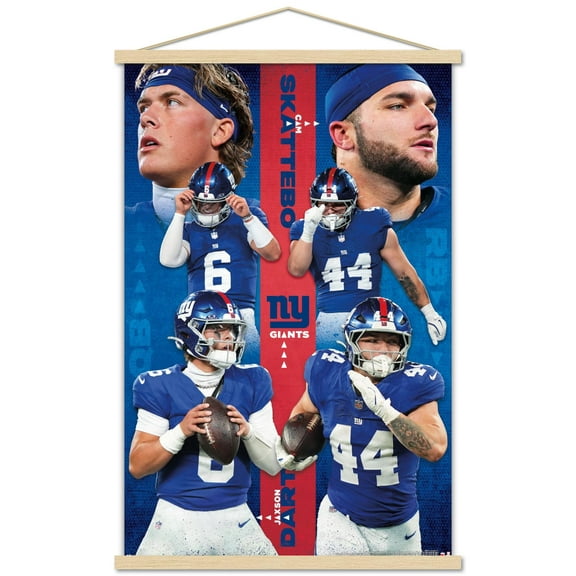 NFL New York Giants - Jaxson Dart & Cam Skattebo 25 Wall Poster with Magnetic Frame, 22.375" x 34"