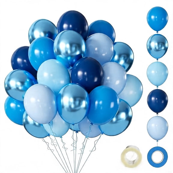 ClaraHome Metallic and Macaron Blue Balloon Kit, 60-Pack Chrome Navy and Pearl Latex Balloons for Birthday Party Decor, 12-Inch