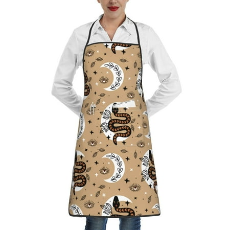 

Qekee Snake And Flower Print Adjustable Bib Apron Resistant with Pocket Cooking Kitchen Aprons for Women Men Server Chef Apron