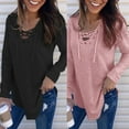 thumbnail image 6 of Autumn and Winter American Fashion Solid Color V-neck Straps Loose Upper T-shirt, 6 of 8