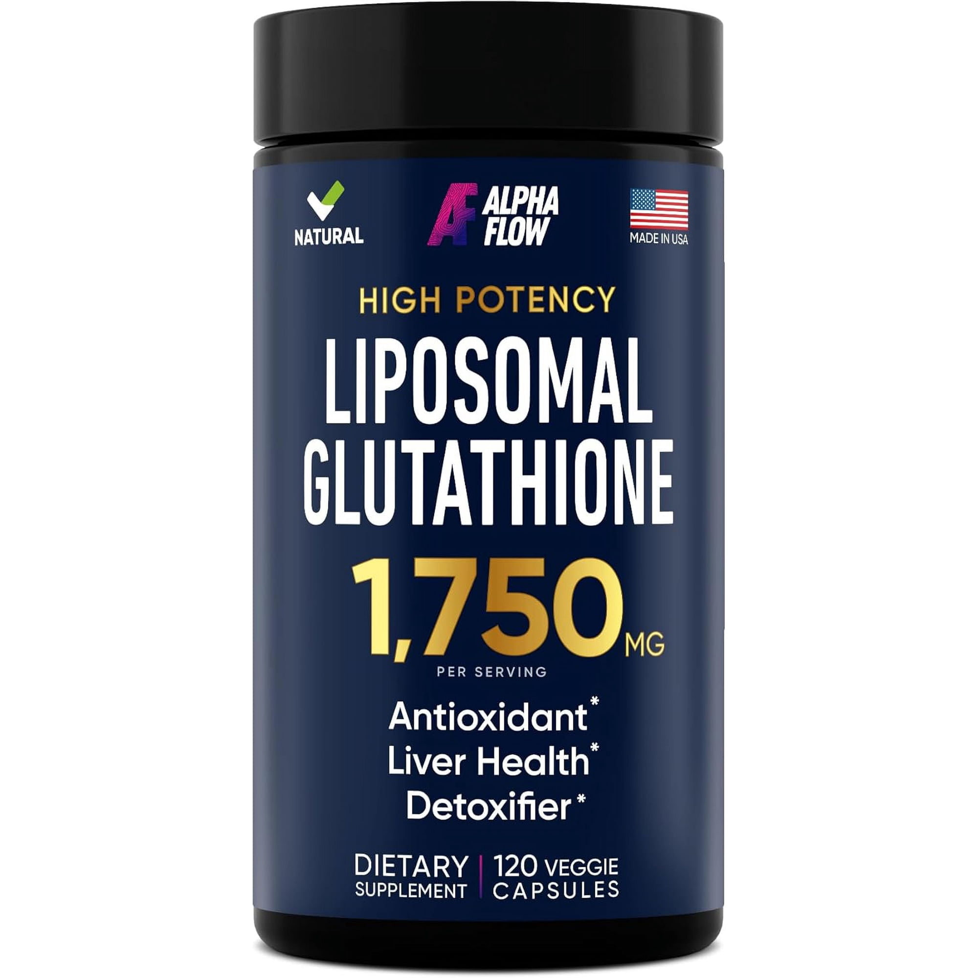 ALPHA FLOW 1750 mg Liposomal Glutathione Veggie Capsules with Vitamin C & Antioxidant Complex, 120 Caps