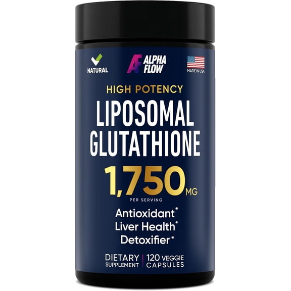 ALPHA FLOW 1750 mg Liposomal Glutathione Veggie Capsules with Vitamin C & Antioxidant Complex, 120 Caps