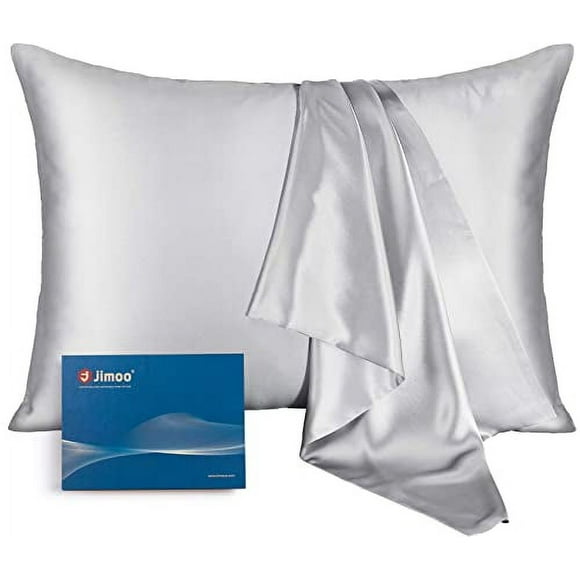 100% Mulberry Silk Pillowcase for Hair and Skin, 22 Momme Natural Silk Pillow Case with Zipper, Soft Cooling Washable Both Sided Pure Silk Pillow Cover (Silver Grey, Queen 20''×30'')