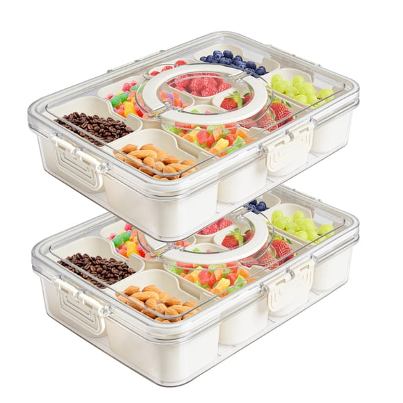 Bandeja de verduras dividida con tapa y asa, 8 compartimentos, 2