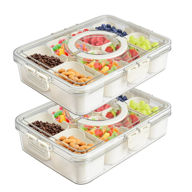 Bandeja de verduras dividida con tapa y asa, 8 compartimentos, 2