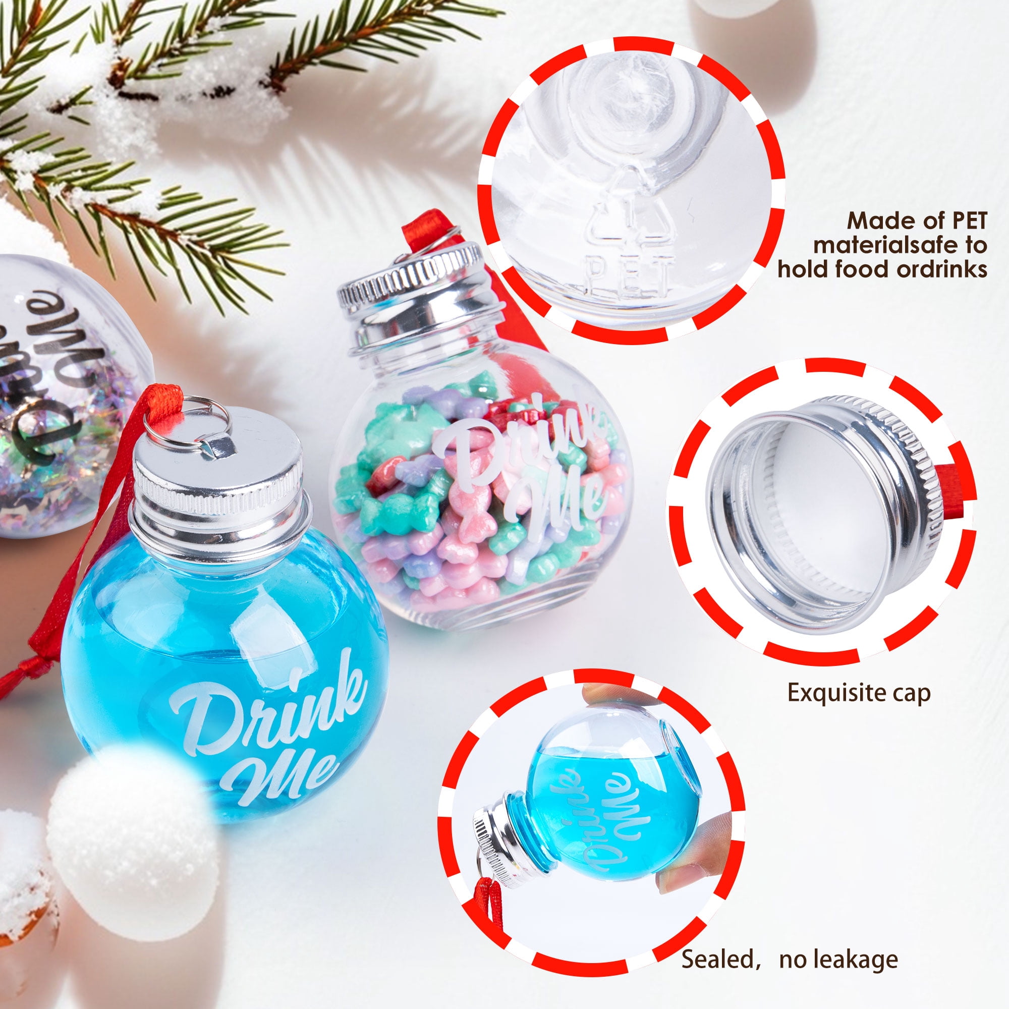 Fillable Clear Plastic Ornament Balls, 50ml Hanging Decorations for Christmas Tree, 6 Pack