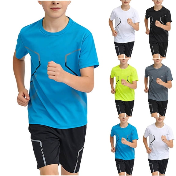 ATOGUTA Boys Clothes Set 2 Piece Short Sleeve Tee Shirt and Kids Athletic Shorts Activewear Set Blue, Size 12-16